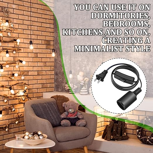 10 Pack Hanging Light Cord Pendant Light Cord with Switch Light Socket Extension Light Bulb Socket Cable Lamp Kit for E26 E27 Lamp Socket Lantern(Black, 12 Feet)