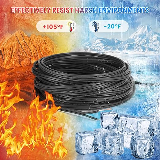SPT-2 Wire 100FT with 6 Vampire Plugs 18 Gauge Pure Copper Stranded Wire for Indoor Low Voltage Appliances Power Cord Outdoor Direct Burial Waterproof Zip Cord (Black)