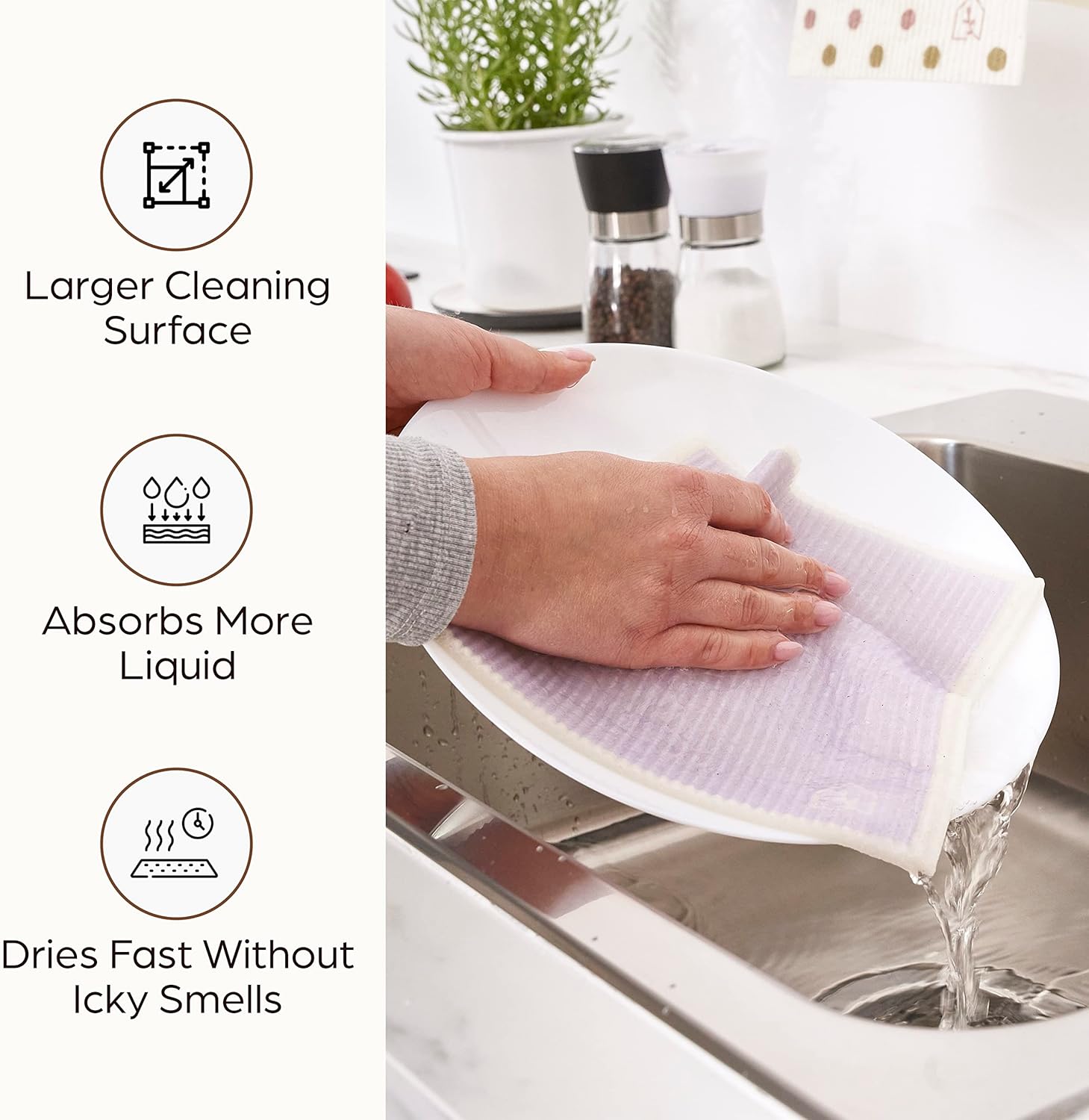 Swedish Dish Cloths for Kitchen - Reusable Dishcloths for Washing Dishes - Each Cellulose Dish Cloth Replaces 15 Rolls of Paper Towels and is More Absorbent than a Sponge - Dishcloth Set of Six