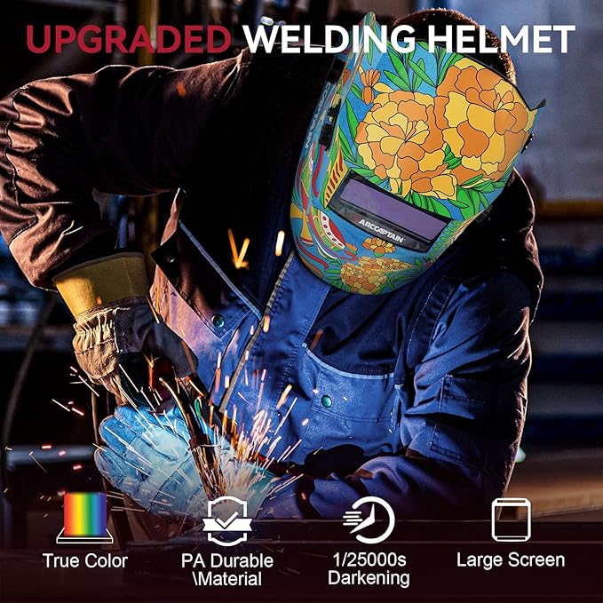 ARCCAPTAIN Welding Helmet Auto Darkening, 1/1/1/1 True Color Welding Hood, 4 Arc Sensor 1/25000s Response Time Solar Powered Weld Hood Helmet, Ghost