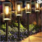 Solar Pathway Lights Outdoor Waterproof Solar Outdoor Lights with LED Tungsten Filament Bulb, Auto On/Off Garden Lighting for Outside Yard Landscape Driveway Lawn Path 4 Pack