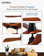 60 Inch Ceiling fans with Lights and Remote,Wood Outdoor Ceiling Fan for Patios with Dimmable LED Light,3 Blades Walnut,Noiseless Reversible DC Motor,Modern Memory Fan for Indoor,Farmhouse