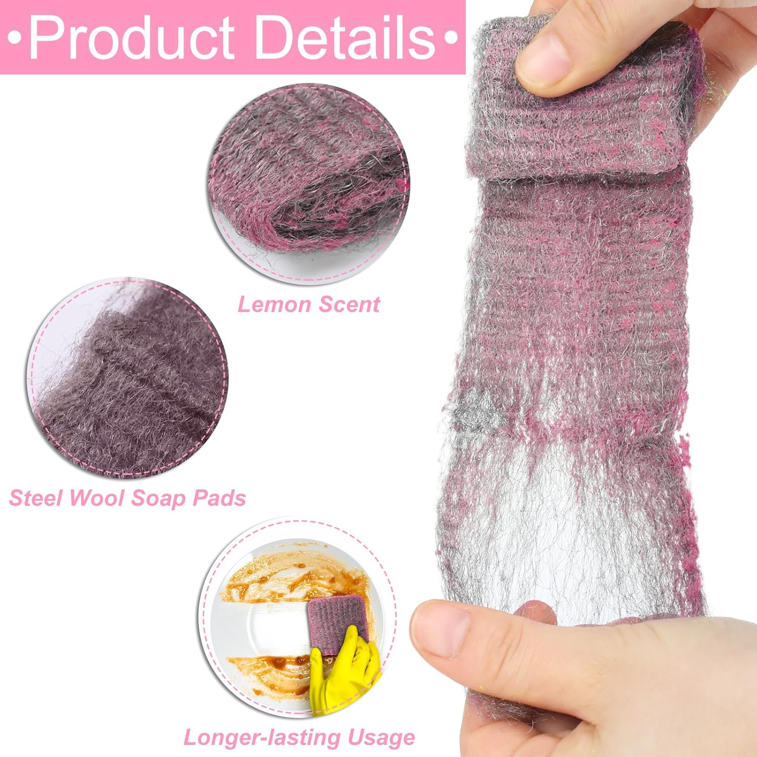 Domensi 100 Pcs Steel Wool Soap Pads Original Red Scent Steel Wool Scrubber Metal Cooktop Cleaning Soap Pads for Scouring Dirt Dish Pot Pan Oven Kitchen Grease and Oil