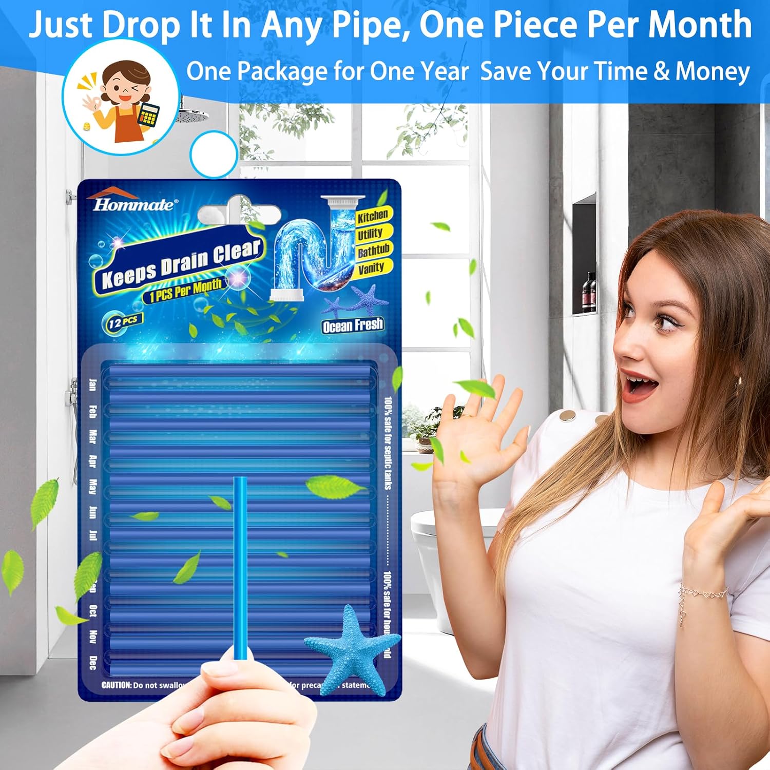 Drain Sticks Drain Cleaner Sticks Keeps Drains and Pipes Clear and Odor-free for Sink Pipe Cleaning Sticks for Drains As Seen On TV