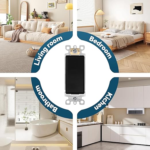 ThunderWay Matte Black Single Pole Decorator Wall Light Switch, Decorative Paddle Rocker Switch Replacement, 15A 120/277V, UL Listed for Residential Grade Applications, 10 Pack