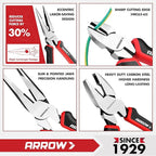 ARROW 3PC Pliers Set, Includes 8.5 Inch Linesman, 8 Inch Needle Nose Pliers, 6 Inch Diagonal Cutter, Comfortable Ergonomic Anti-slip Handle, for Basic Repairs