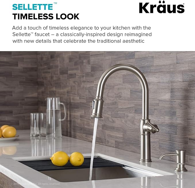 KRAUS Sellette Traditional Spot Free Stainless Steel Single Handle Pull-Down Kitchen Faucet with Deck Plate, KPF-1682SFS