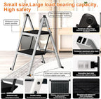 2 Step Ladder,Aluminum Ultra Thin Folding Step Stool,400 Lbs Capacity with Anti-Slip Sturdy and Wide Pedal,Closet Step Ladder for Home,Kitchen and Office,Space Saving (Silvery White, 2-Step)