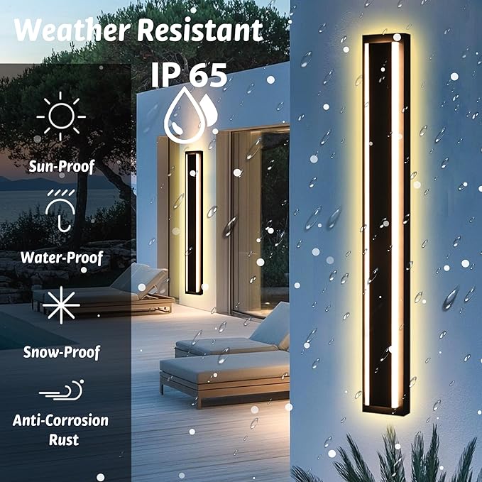 MELUCEE 2 Pack Long Outdoor Wall Lights 24W 5 Color Dimmable Modern Exterior Lighting Fixtures LED Linear Outdoor Wall Sconce for Garage Patio Balcony Porch, 3000K-6000K Adjustable, IP65 Waterproof