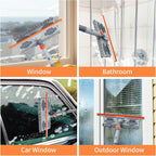 6.4FT Extendable 2-in-1 Window Squeegee & Scrubber with Long Handle, 180° Adjustable Head, Streak-Free Silicone Blade, Multi-Purpose Glass Cleaning Tool for High Windows, Mirrors & Car Windshields