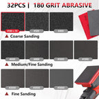 32-Pack 3x4 Inch 180 Grit Hook & Loop Sanding Sponges - Wet/Dry Foam Pads for Heavy-Duty Rough Sanding on Metal, Wood & Automotive