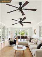 2 Pack Farmhouse 48 Ceiling Fans with Lights, Industrial Caged Ceiling Fans for Bedroom Living Room, Double-Sided 5 Blades Rustic Ceiling Fan-Black