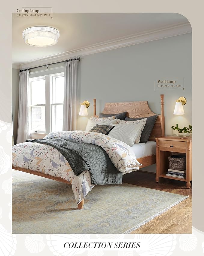 Gold Wall Sconces Set of Two, HWH Modern Bathroom Vanity Sconce Wall Lighting Indoor Wall Lamp with Frosted White Striped Glass, 5HZG97B-2PK BG