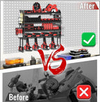 Power Tool Organizer Wall Mount, Metal Power Tool Storage Rack with Screwdriver Holder, Garage Tool Storage Shelves with Screwdriver Holder Plier Holder (Black, 4 Drills Holder)