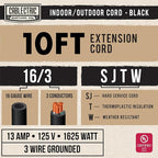 3 Pack of Black Extension Cord 10 ft, 16 Gauge Outdoor Extension Cord with 3 Prong, 16/3 SJTW Weatherproof 10ft Extension Cord for Indoor, Outdoor, Lawn Mower, Landscaping, Home, Office