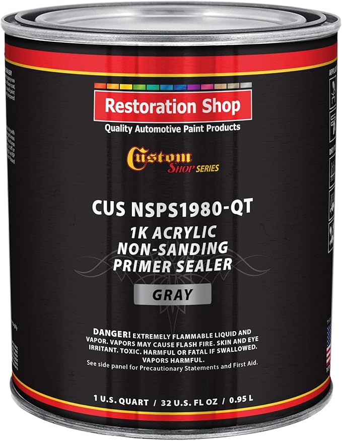 Custom Shop Premium 1K Acrylic Non-Sanding Primer Sealer Paint, Color Gray, 1 Quart - Fast Drying, Ready-To-Spray, Apply Over Automotive Primer Surfacers, Sanded Finishes - Topcoat Urethane, Enamel