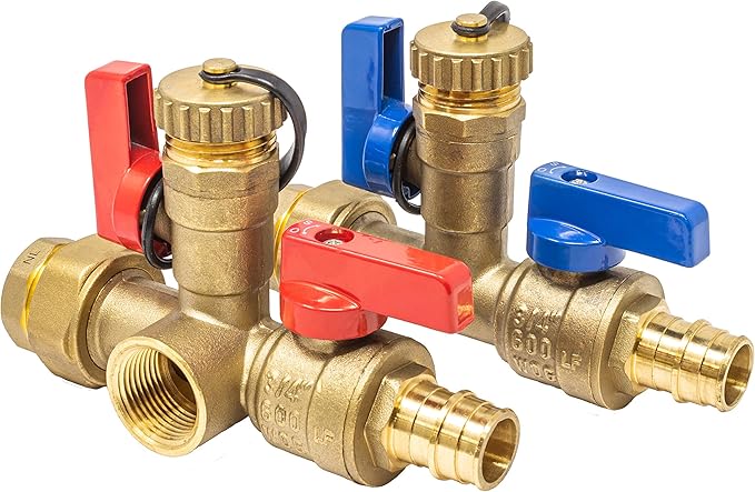 3/4 inch Expansion PEX Tankless Water Heater Isolation Valve Kit(Not Crimp PEX), with Pressure Relief Valve, FNPT x Expansion PEX A, 3/4'' Service Valve for Rheem, Rinai, Navien