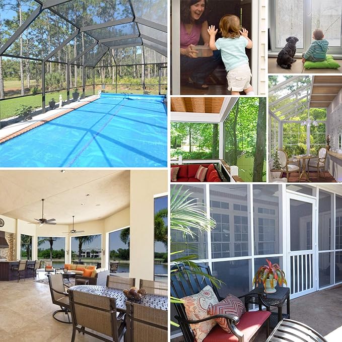 Fiberglass Window Screen Roll 60in x 100ft DIY Custom Screens Replacement Mesh for Windows Doors Patio Screens Premium Pet Proof Screen Porch Screen for Outdoor Kitchens Tree Houses Pool Houses