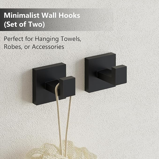 6-Piece Matte Black Bathroom Hardware Accessories Set - 24 Inch Towel Bar Set, SUS304 Stainless Steel Towel Holder Set, Hand Towel Holder, Heavy Duty Wall Mounted Modern Hand Towel Bar for Bathroom