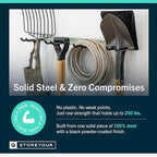 StoreYourBoard Wall-Mounted Rack With 4 Garage Hooks – Heavy-Duty Steel Holder Garage & Garden Storage for Shed, Workshop, or Home Organization – For Rakes, Shovels, Tools & More – 1 Pack, Cactus