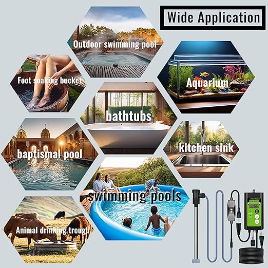 240V 3500W Fully Submersible, Electric Hot Tub & Swimming Pool Immersion Water Heater with Temp Control & GFCI for Baptismal Pool, Baptistry, Above Ground Pool, Inflatable Pool & spa tub