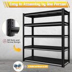 48" W Garage Shelving Heavy Duty, 3000LBS Loads Garage Storage Shelves Heavy Duty, 5-Tier Metal Shelving Units and Storage Racks, Industrial Utility Shelf,48" Wx24 Dx78 H, Black