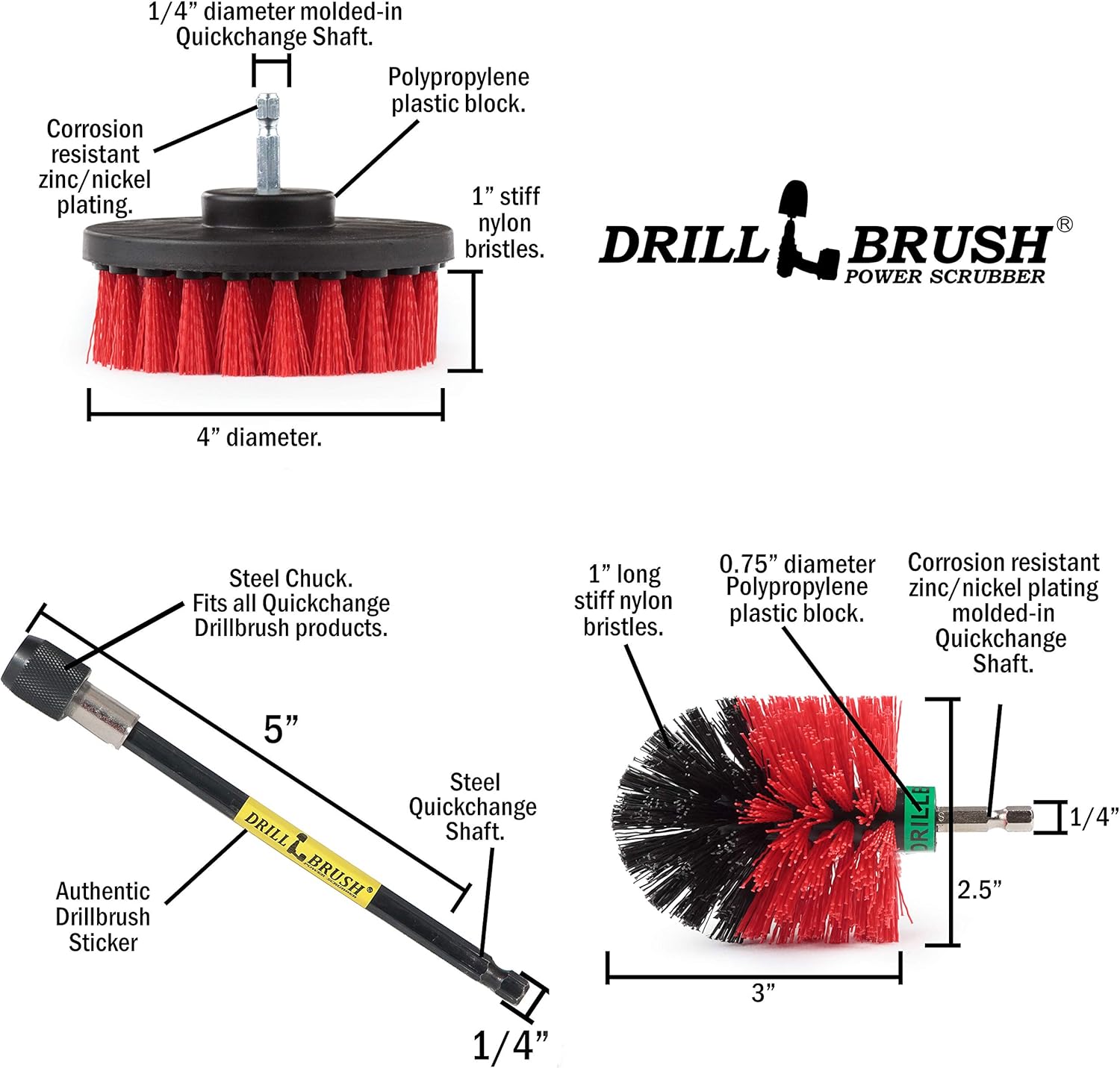Cleaning Kit with Extension - Outside Patio and Deck Brush - Rust Tool Remover Brush - Concrete Swimming Pools Cleaner - Garden Fountain Brush Cleaner - Monuments and Headstones Restoration Brushes