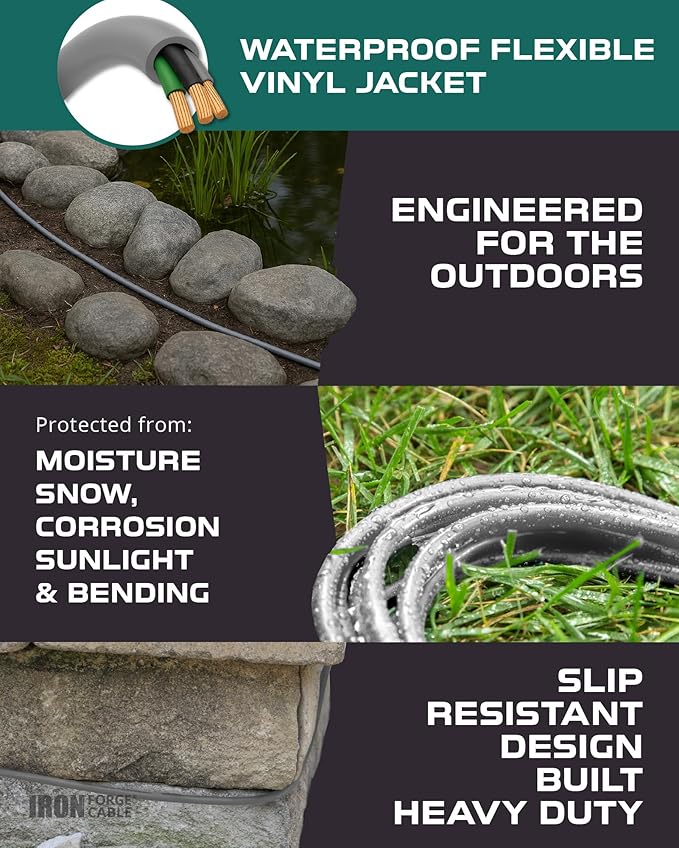 Iron Forge Cable 75 ft Gray Outdoor Extension Cord with Multiple Outlets, 16/3 SJTW 75 Foot Grey Outdoor & Indoor Extension Cord with 3 Outlets, 3 Prong, Weatherproof 10 Amp Heavy Duty Power Cable