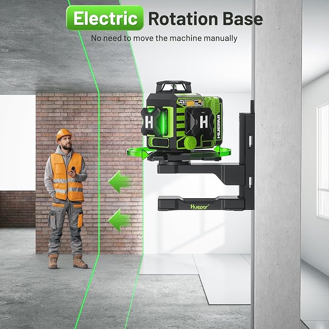 Huepar W03CG Laser Level 360 Self Leveling with 60" Tripod, 3x360° Bluetooth Laser Level with Electric Rotating Base ＆ Large LCD Screen, Laser Class: Class II (IEC/EN60825-1/2014), 1mW power output