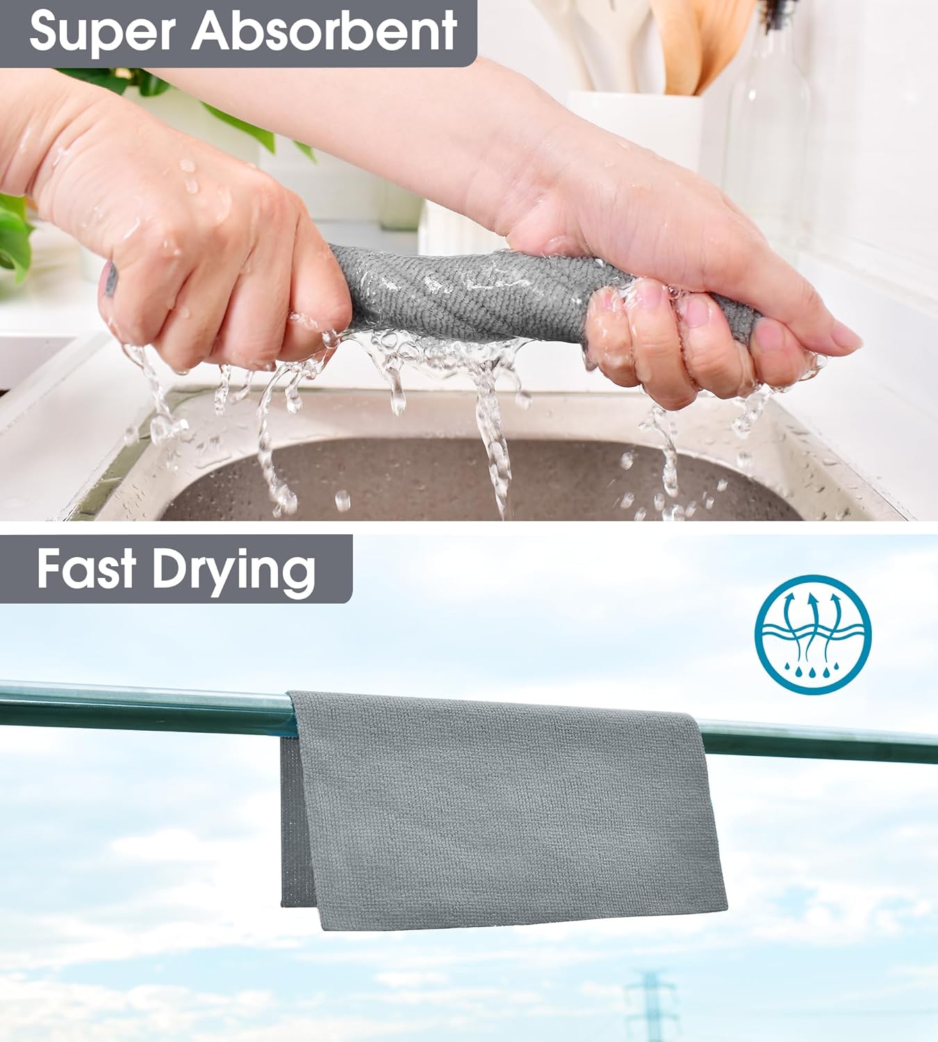 KitchLife Microfiber Cleaning Cloth Roll, 100 Pack - Tear-Away Microfiber Paper Towels, Lint-Free, Reusable, Washable for Kitchen, Car, Dishes, and Sensitive Surfaces (Grey)