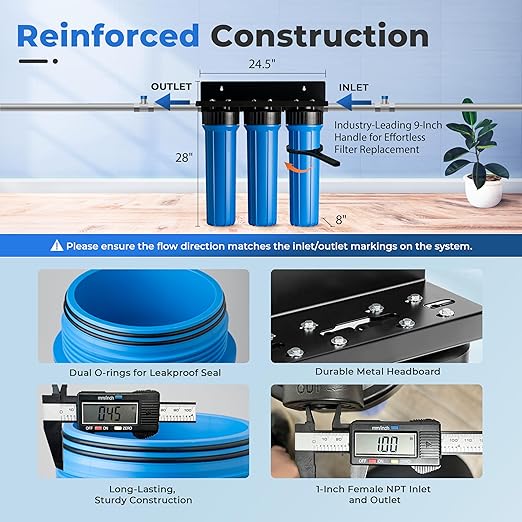 iSpring Whole House Water Filter System, Ultimate PFAS, Scale, Heavy Metals Protection Removes Up to 99% PFOA & PFOS with SGS-Tested Media, 3-Stage Filtration, 20” x 4.5” Filters, Model: WGB32B-PFKDS