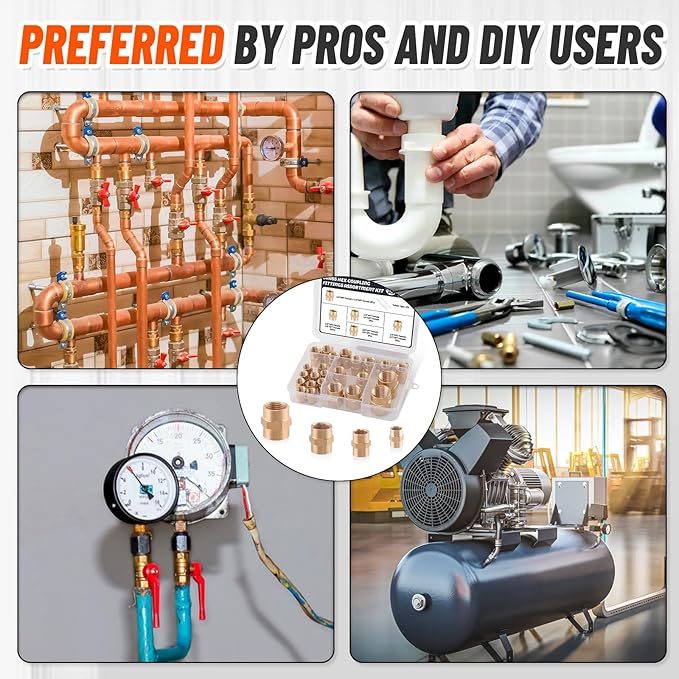 24Pcs Brass Pipe Fittings,1/8" x 1/8",1/4" x 1/4",3/8" x 3/8",1/2" x1/2" NPT Female Hex Coupling Hex Head Coupler Pipe Fitting