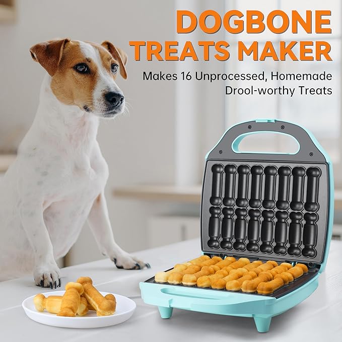 Baker's Friend Dog Treat Maker Machine in 2 Shapes, 16 Bones Dog Treat Molds Gifts for Dog Lovers, Personalized Dog Gifts, Snack Machine, Brush & Recipes Included, Aqua