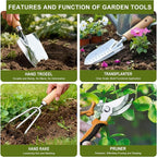 Kynup Gardening Tools, Garden Tools Set-9 Piece, Gardening Tool Kit with Cultivators, Ideal Garden Hand Tool Gifts for Women, Thickened Stainless Steel, Rust-Proof, Gardening Supplies, Garden Stuff