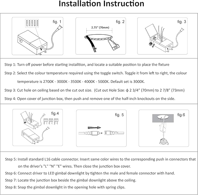Premium Canless Recessed Gimbal Downlight Rotatable-Spotlight 5 CCT 4 Inch Eyeball Ceilling Potlight, Dimmable Lights Fixture with Junction Box, 8W Black Round Trim, with Baffle, 6P