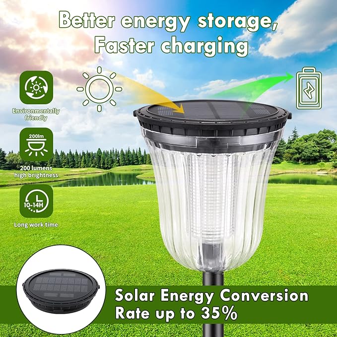 Solar Pathway Lights, 6 Pack 200 Lumens Super Bright Solar Lights Outdoor Waterproof with 2 Lighting Modes, Auto On/Off Outdoor Solar Lights for Yard, Walkway, Lawn, Driveway, Path,Outside