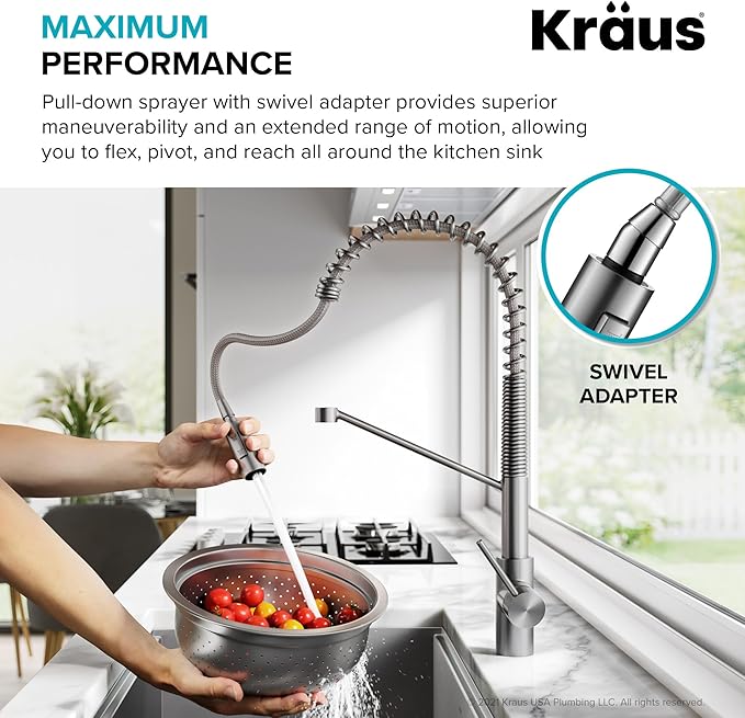 KRAUS Oletto Commercial Style Single Handle Pull Down Kitchen Faucet with QuickDock Top Mount Installation Assembly in Spot Free Antique Champagne Bronze, KPF-2631SFACB