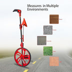 Distance Measuring Wheel in feet,Measure Wheel,Collapsible Rolling Measurement Wheel,12.5”Diameter Wheel,With One key to Zero,Upgrade Flag Holder,With 10 Survey Flags(Red）