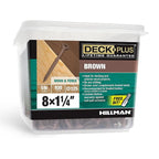 Deck Plus 1-1/4 Inch Epoxy Coated Exterior Wood and Fence Screws #8 x 1-1/4" Torx/Star Drive Included Coarse Thread, Outdoor Rust Resistant Decking Screw, Brown, 5 lb Box, 930 Pieces | 49001