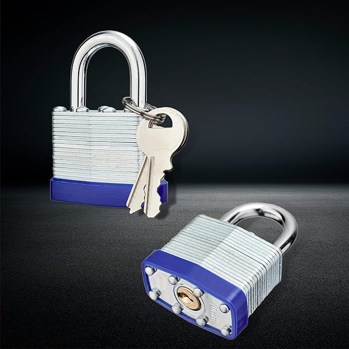 Lock Outdoor Padlocks, Laminated keyed Padlock, 1-9/16 in Wide Body, Padlock Set with Keys (12Pack)