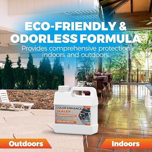 32oz Wet Look Color Enhancer Sealer for Outdoor, High Gloss Wet Look Stone Sealer Provides a Long-Lasting Shine to Stone Slabs, Provides Natural Color Enhancement for Tiles, Floors, Pavers, Concrete