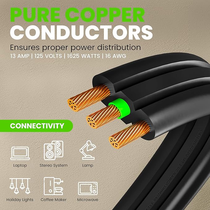 GEARit 360 Rotating Flat Plug Extension Cord (20ft, Black) Multi 3-Outlet Extension 16 AWG Wire, Adapter for Small Spaces, Right Angle Socket, ETL Certified - 20 Feet