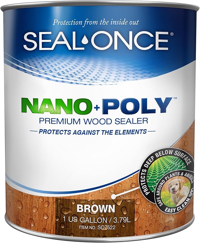 Seal-Once Nano+Poly Penetrating Wood Sealer with Polyurethane - Premium Waterproof Sealant -1 Gallon & Brown