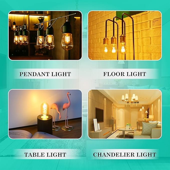 AMDTU LED Edison Vintage Light Bulbs 25 Watt Equivalent 4W E26 Base Amber Warm Yellow Filament Non Dimmable T45 Tubular Bulb Soft Warm 2200K 4 Pack 200 Lumens Ideal for Lamps,Pendants,Wall Sconces