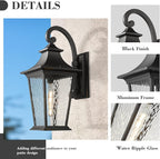 Emliviar 25 Inch Exterior Lighting Fixture, Black Outside Lights for House, Outdoor Wall Lantern with Water Ripple Glass, XE220B-SW BK