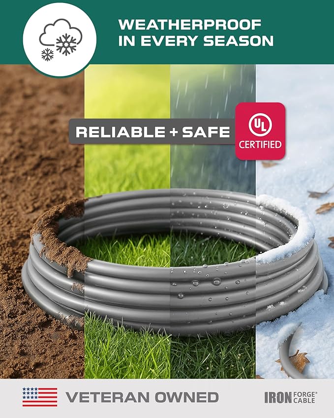 Iron Forge Cable Gray Outdoor Extension Cord 50 ft, 16/3 SJTW 50 Foot Grey 3 Prong Extension Cord Outdoor & Indoor, Weatherproof 13 Amp Heavy Duty Power Cable