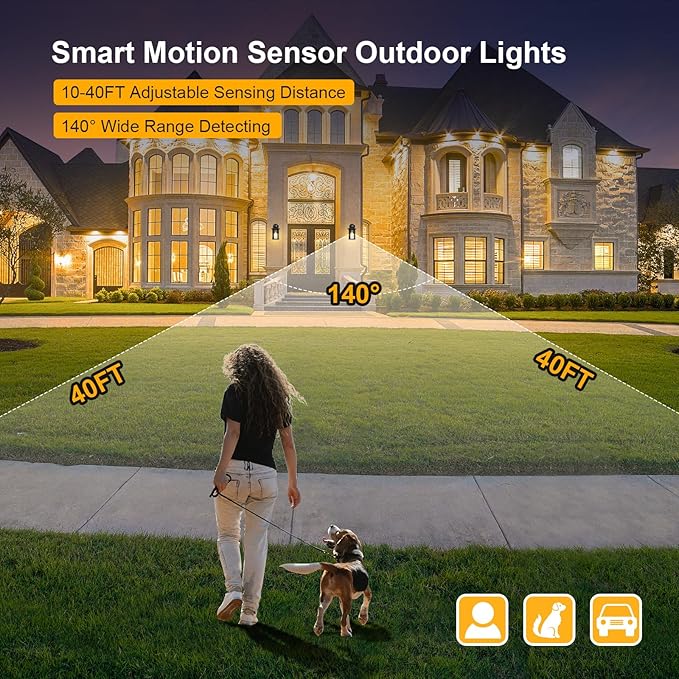 2 Pack Motion Sensor Outdoor Lights, 3 Adjustable Lighting Modes Porch Lights, Dusk to Dawn Exterior Lighting Fixture, Waterproof Outside Wall Lantern Sconce for House, Garage, Front Porch, ETL Listed