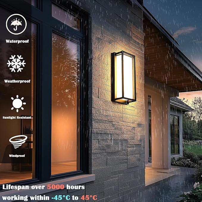 LED RGBCW Outdoor Wall Light Fixtures, 2 Pack Modern Wall Sconces, Color Changing Smart Exterior Lights, IP65 Waterproof Outdoor Porch Lights for House Front Door Garage