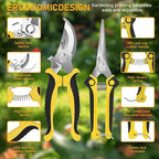4-Pack Multifunctional Garden Scissors Set-Yellow-BIDMLI Stainless Steel Pruning &Floral Shears with One-Piece Handle Blades Tree Pruning, Flower Trimming, Fruit Picking Tasks Home&Garden Tool.