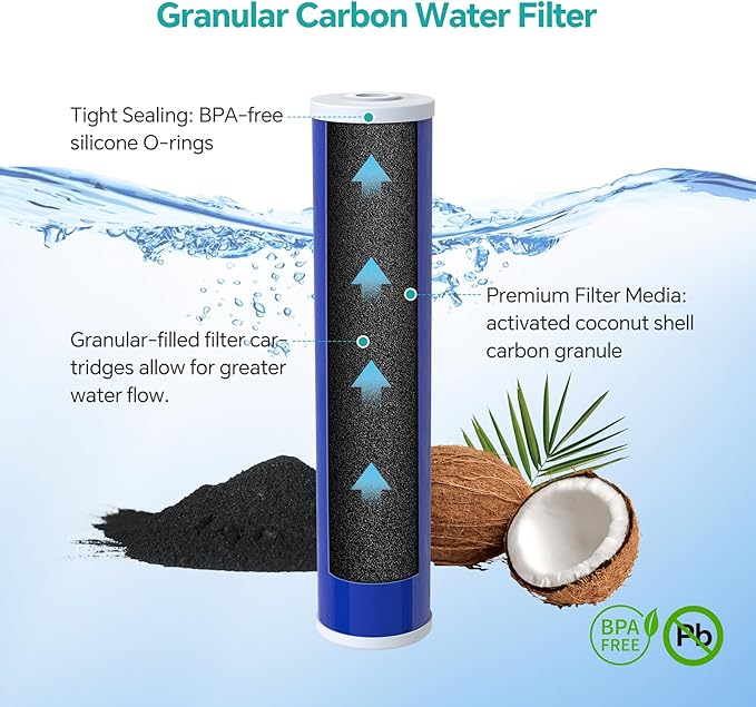 SimPure GAC Filter 20 x 4.5 inch Whole House Water Filter | Granular Activated Carbon Filter Replacement for DB20P, GAC-20BB, RFC20-BB (2 Pack)